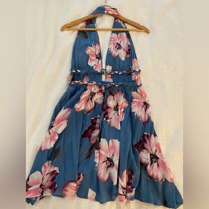 Francesca’s halter dress, blue and pink floral, size small.